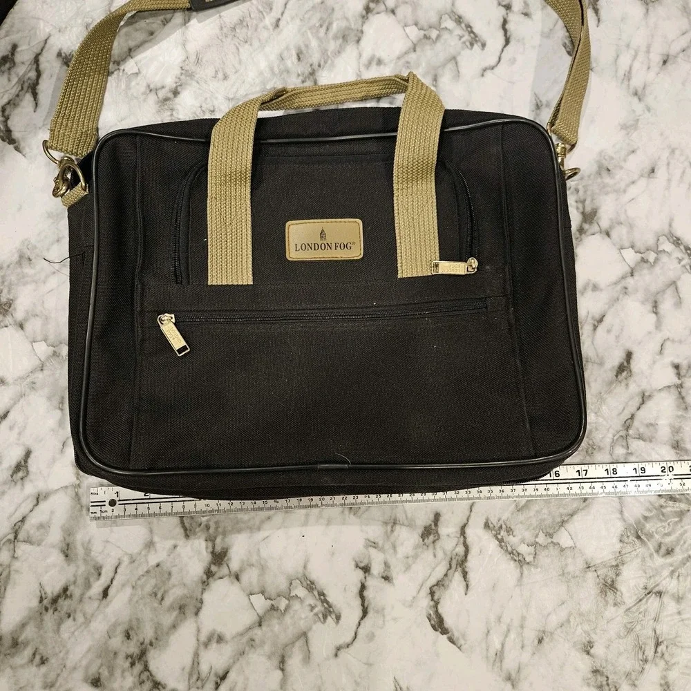 Vintage London Fog Black Laptop Messenger Bag Briefcase‎ Multiple Compartments